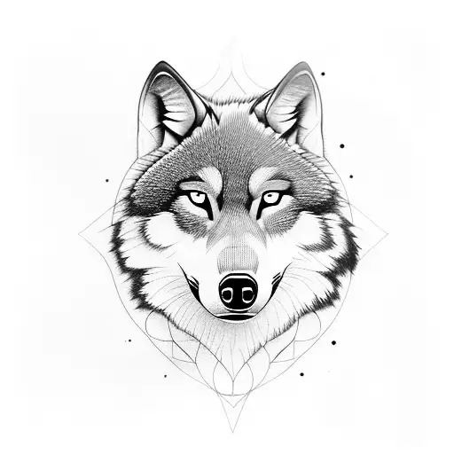 Beautiful Woman Face With Half Face Of Wolf And Pine Forest In The Background