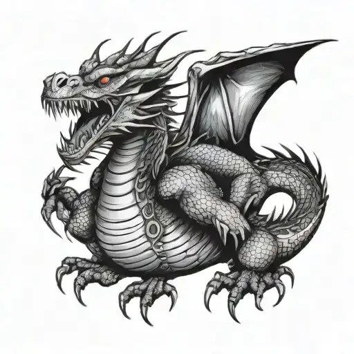 Full Body Of Fierce Dragon With Open Mouth