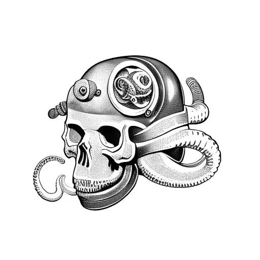 Skull In Diving Helmet With Tentacles Around