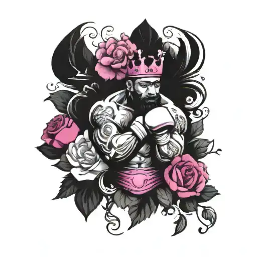 A Boxing Champion Wearing A Crown Made Of Pink And Purple Flowers