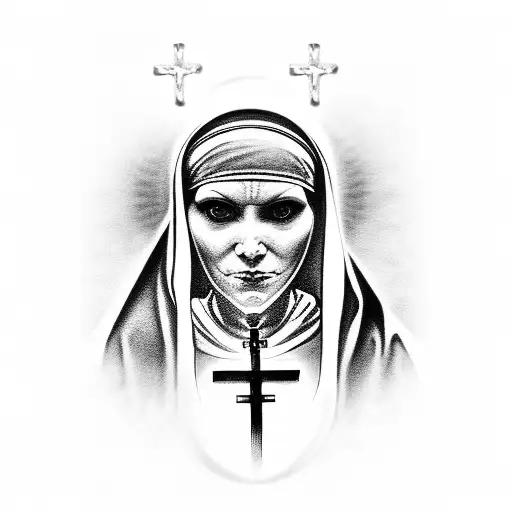 Possessed Nun Holding Inverted Cross Rosary