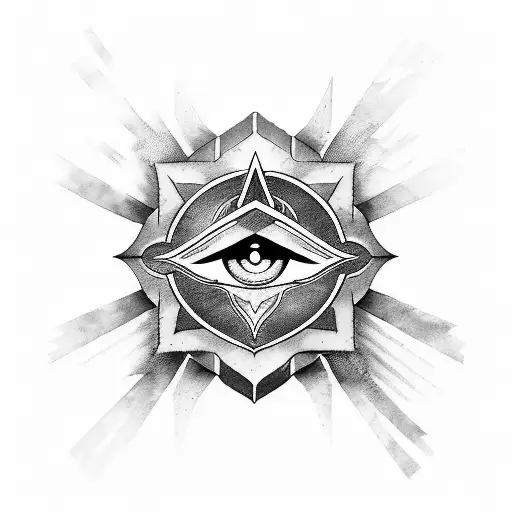 A Blackwork Tattoo Of The Assassin's Creed Insignia Combined With The Evil Eye Symbol