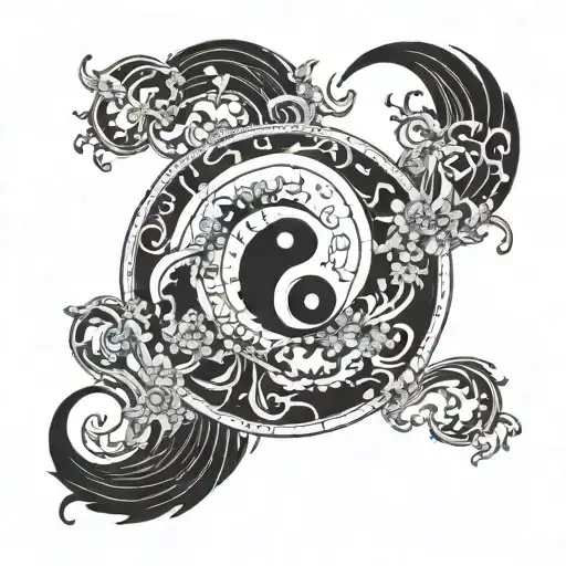 A Blackwork Tattoo Design Of Carpe Diem With A Yin Yang Symbol