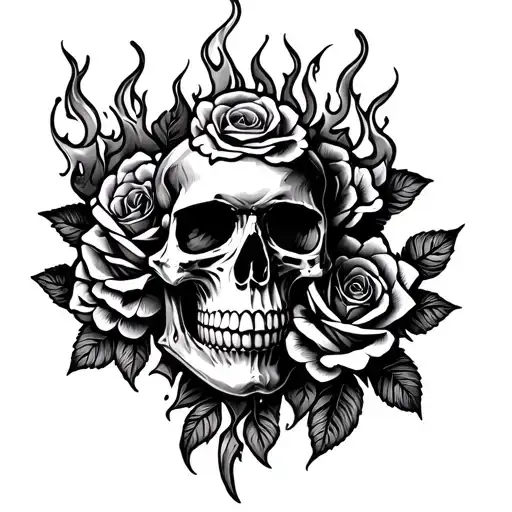 Burning Skull And Roses
