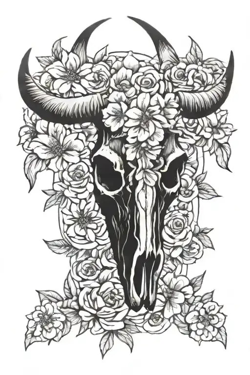 Longhorn Skull With Flowers