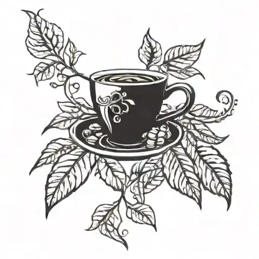A Detailed Coffee Plant Intertwined With A Delicate Animal Silhouette