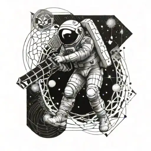 A Spaceman Floating In Space Surrounded By Intricate Sacred Geometry Patterns