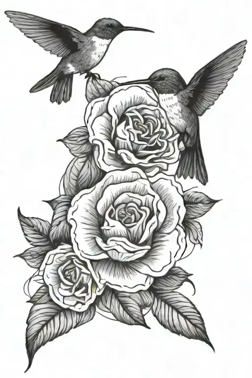 Ranunculi With A Hummingbird An Lines