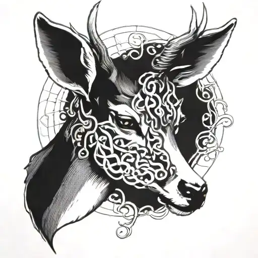 Deer With Medusa Snake Hair Tattoo Holding Open