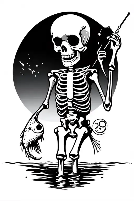 Fishing Skeleton Funny Modern Minimalist