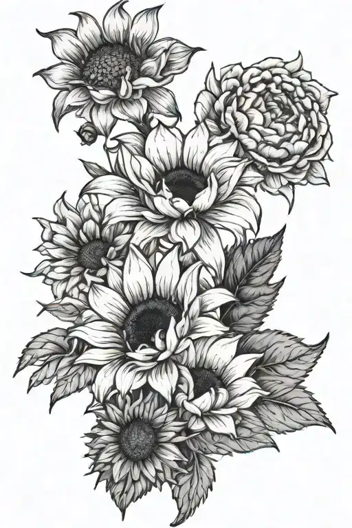 A Snapdragon A Sunflower And A Marigold Flower