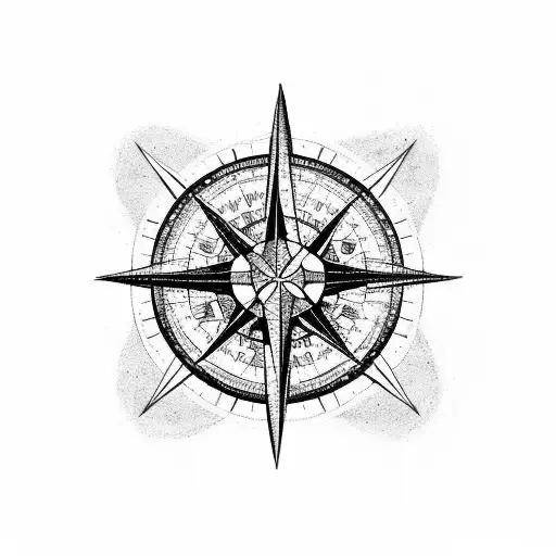 A Sleeve Design Featuring A Compass Rose Intertwined With A Carpenter's Ruler And Pencil