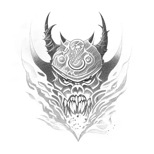 A Blackwork Tattoo Of An Oni Warrior Exploring The Depths Of The Ocean