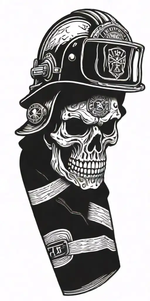 Traditional Firefighter Skull With Helmet