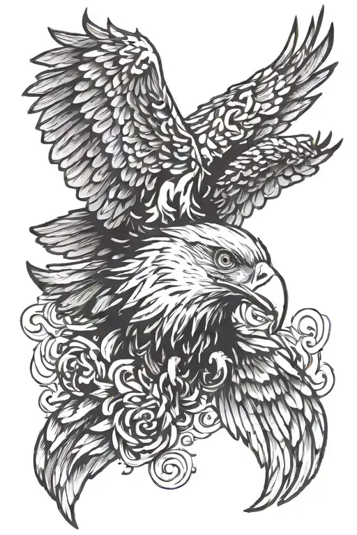 Eagle Head With A Small Eagle Flying Towards On H I N