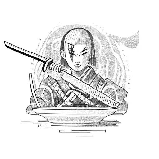 A Fierce Samurai Enjoying A Bowl Of Ramen Noodles