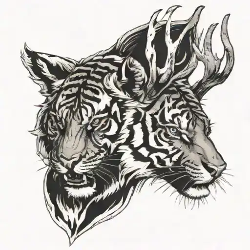 Tiger Chasing Deer Head