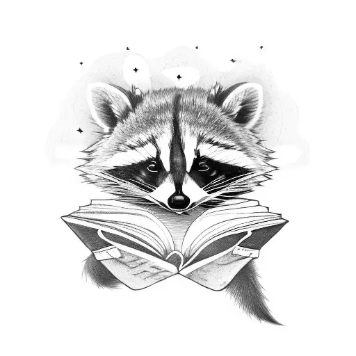 A Raccoon Holding A Book With Dragon Wings Spread Wide