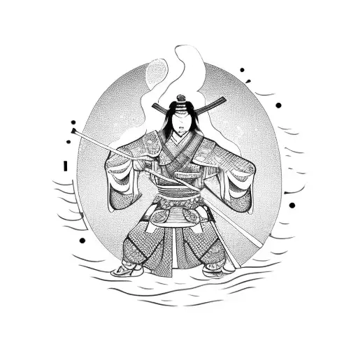 A Samurai Warrior Playing A Traditional Musical Instrument In A Serene Natural Setting