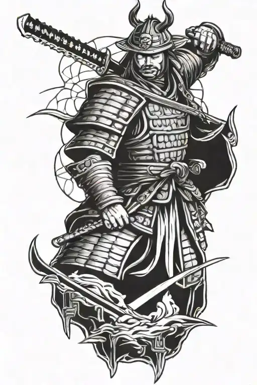 Samurai Warrior On Top Of A Temple