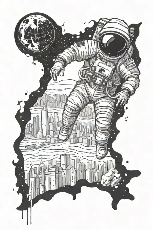 Astronaut Looking Up To City Skyline