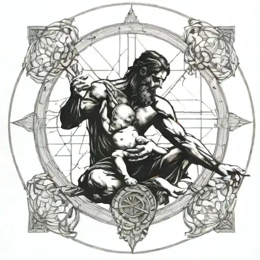 Vitruvian Man Holding A Baby