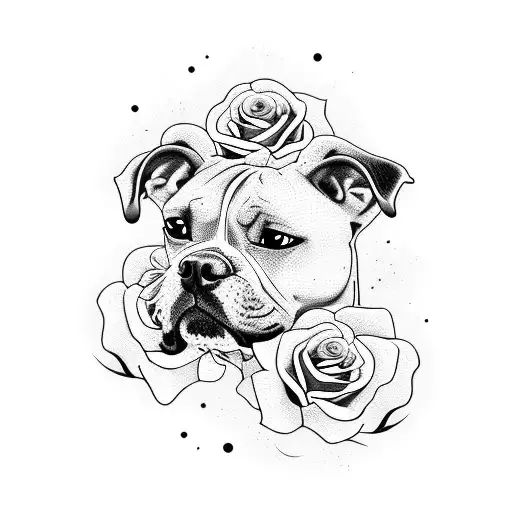 Amstaff Dog With Roses Background