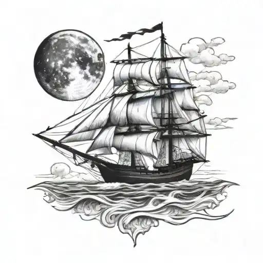 Tall Ship With Moon In Background