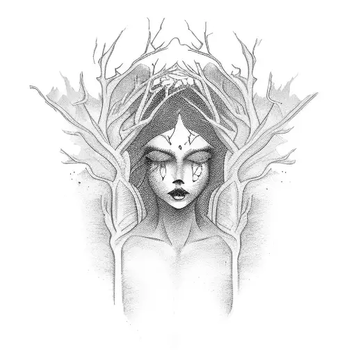 A Hauntingly Beautiful Woman Emerging From A Dark Forest