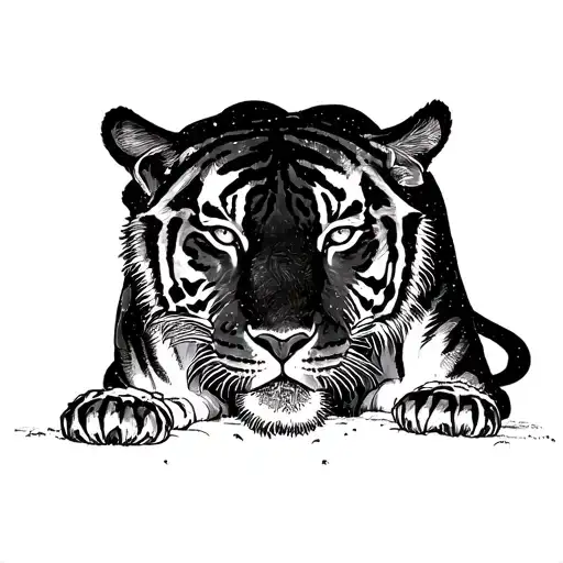 A Crouched Side View Of The Tiger From The Painting Tiger In A Tropical Storm By Henri Rousseau