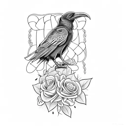 A Raven On A Skull Of Roses
