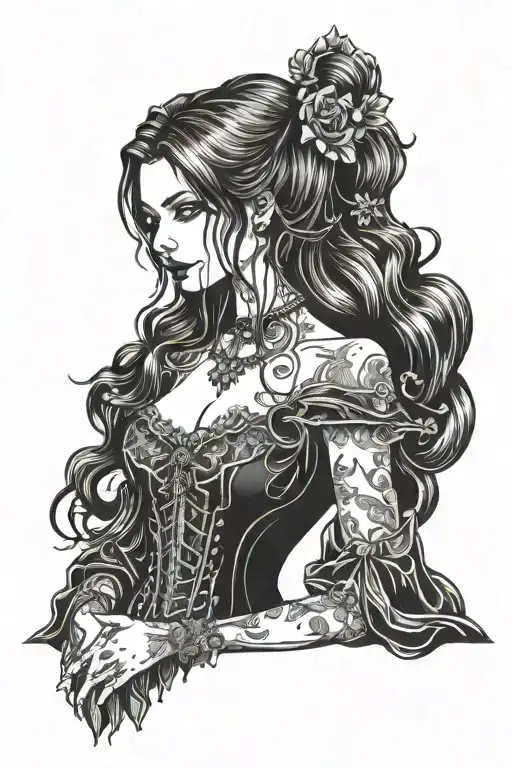 Vampire Girl Wearing Gothic Dress Long Hair