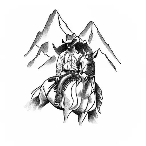 Cowboy On A Horse With A Mountain In The Background