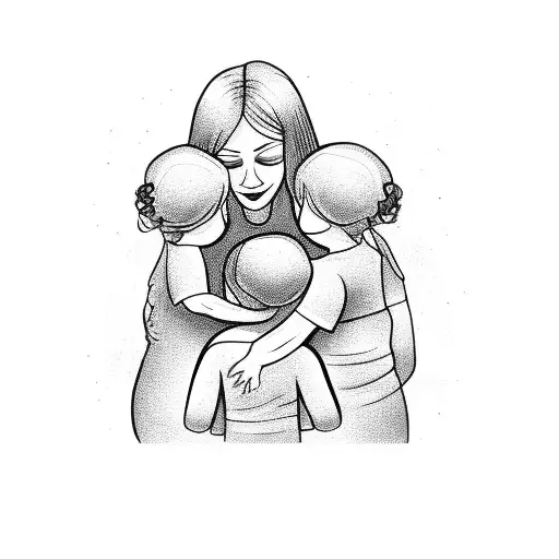 Mom Hugging 2 Daughters And 1 Son