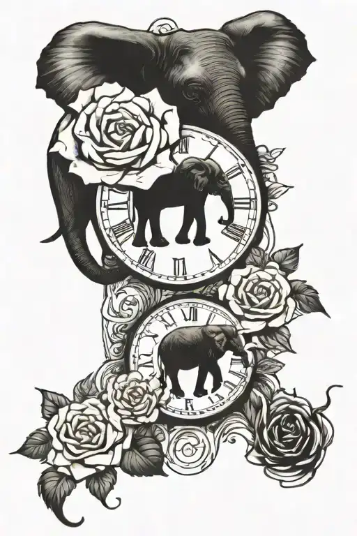 Clock And Roses And Elephant