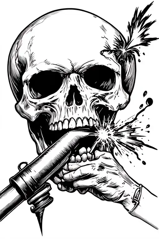Skull Biting A Welding Torch Held
