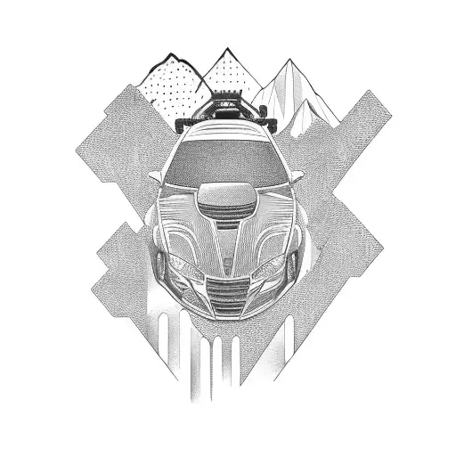 Combine A Car And A Mountain In A Blackwork Tattoo With Intricate Details