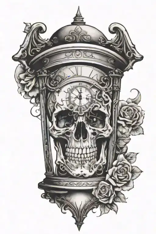 Skull With A Clock Face Shaped Like Hourglass Inside