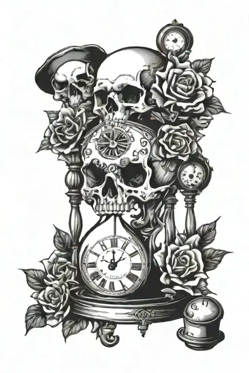 Hourglass With A Clock Inside A Skull