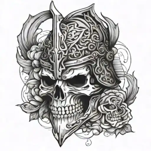 Knight Helmet Adorned Skull Surrounded
