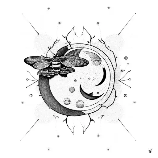 A Moth Surrounded By Delicate Moon Phases