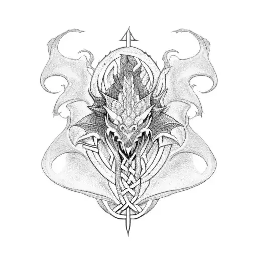 A Blackwork Tattoo Of A Guild Wars Dragon With Celtic Patterns