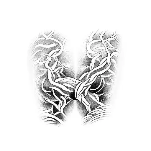 A Blackwork Sleeve Tattoo Featuring Various Iconic Manga Scenes Intertwined With Dark Vines