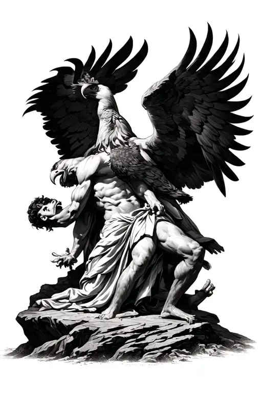 Prometheus Bound To Rock And A Golden Eagle Eating His Liver