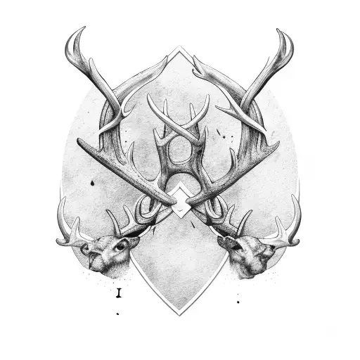 Antler With Axe And Crow And Viking Symbols