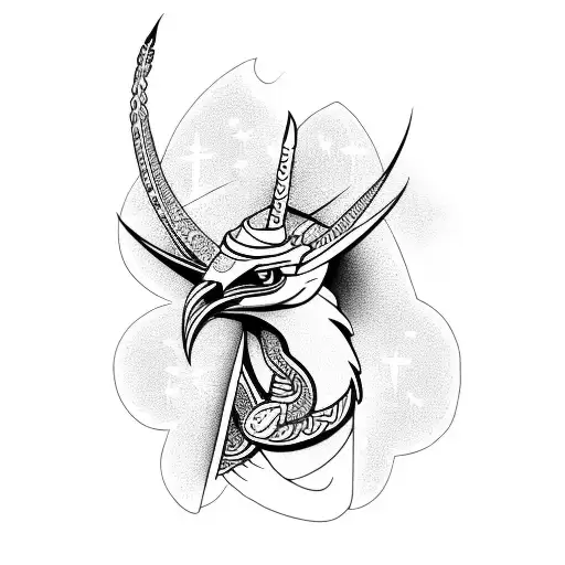 Phoenix With Anubis And A Serpent