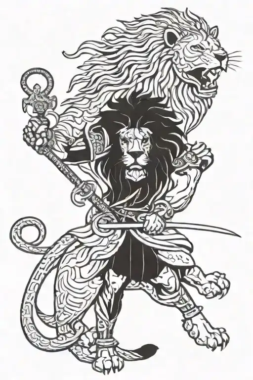 Lion And Warrior Wielding