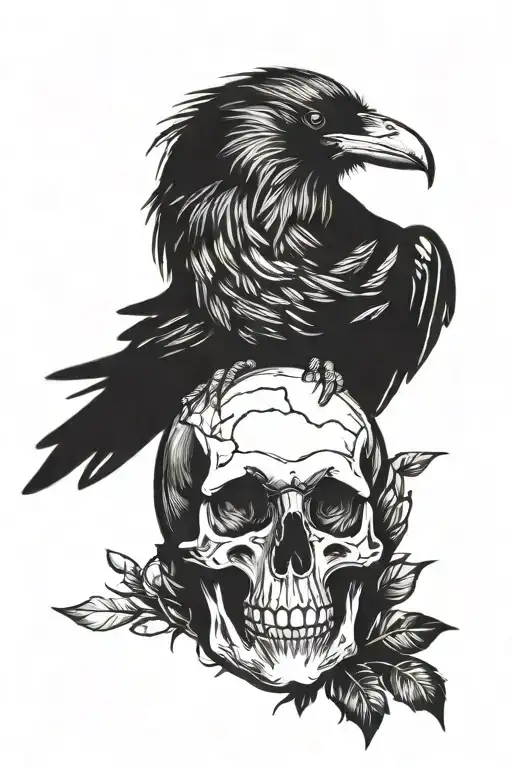 Raven Perched On A Skull