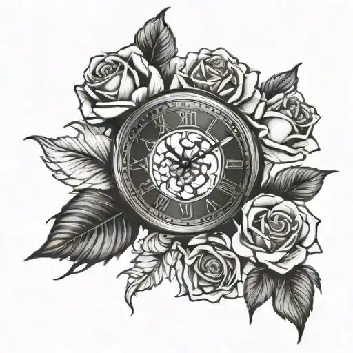 Roman Clock And Roses