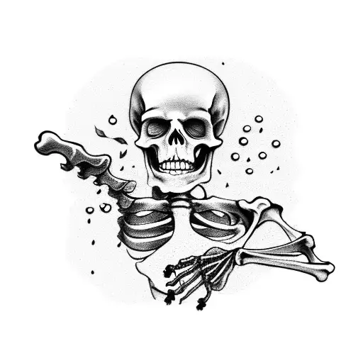 Skeleton Reaching Hand Up Past Mushrooms